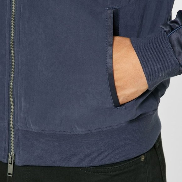 John Varvatos Star USA Men's Long Sleeve Satin Bomber Jacket Pacific Blue - Picture 5 of 8